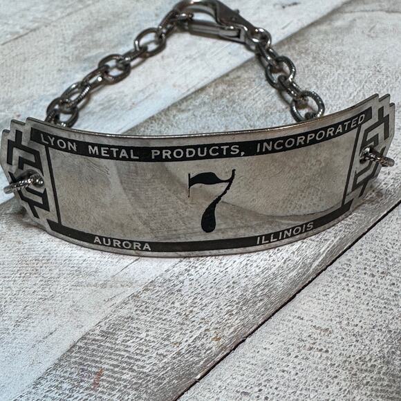 None and/or Unknown Jewelry - Vintage 1930s-1940s Industrial Salvage Locker Tag Up-cycled Bracelet – Lucky #7‎